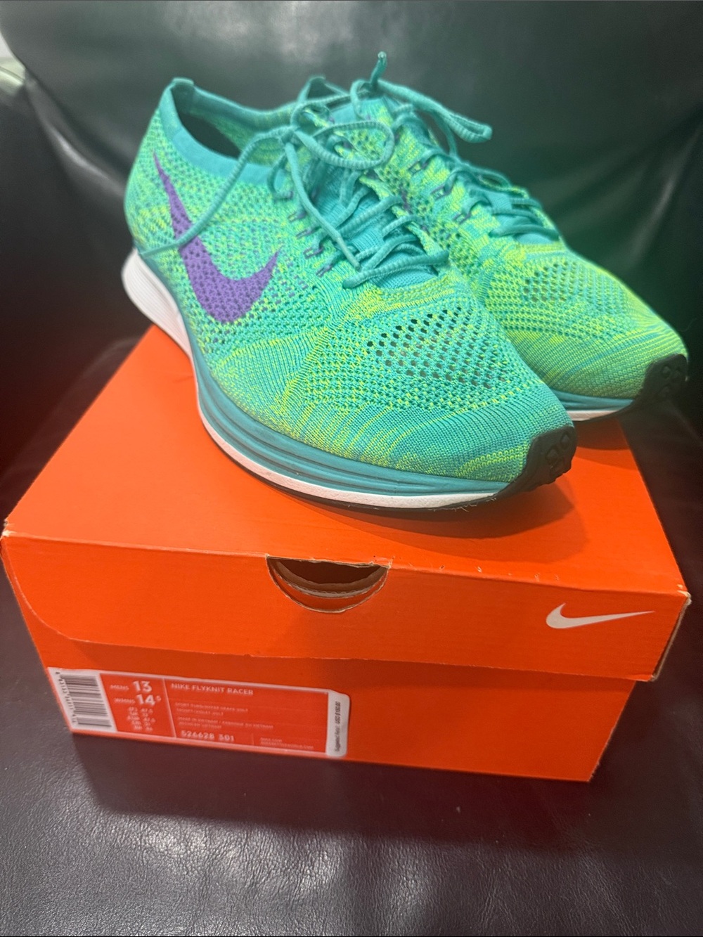 Nike Women’s Flyknit Running Shoes - Teal with Purple Swoosh